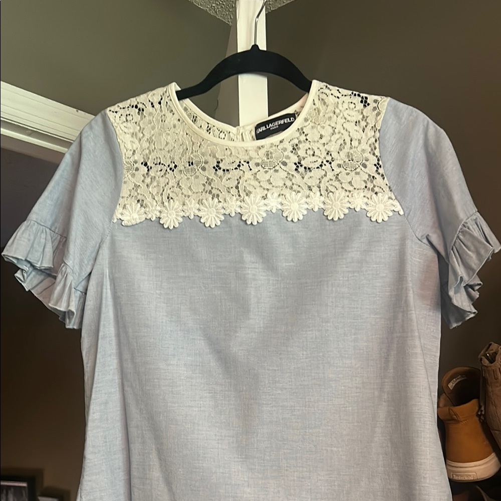Jane Ashley Blue Flutter Sleeve Ruffled Blouse